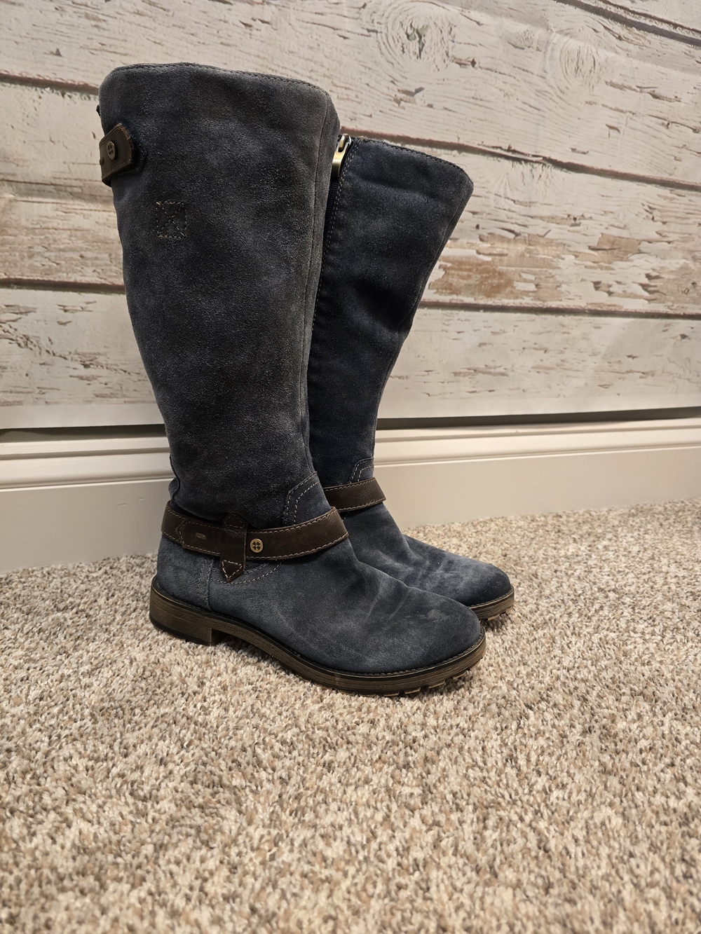 Naturalizer Navy Blue Suede Knee-High Combat Boots Size 7 (Wide Calf)